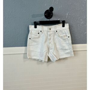 Free People Women's White Casual Beachy Solid Cut-Out Denim Jean Shorts Size 25